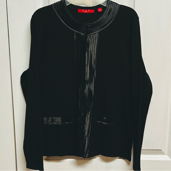 Red Clothing Company Sweaters - Black Satin-Trim Cardigan Sweater Petite Size PL